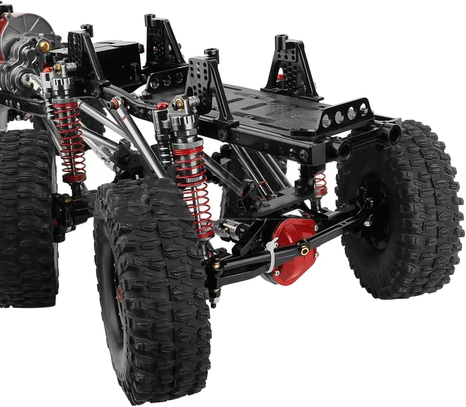 RC Chassis Frame Parts For Axial For SCX10 1/10 Metal Alloy Upgraded 6x6 RC Car For Chassis With 2 Front Steering Axles Gearbox DIY Crawler Parts(Black with Wheels)