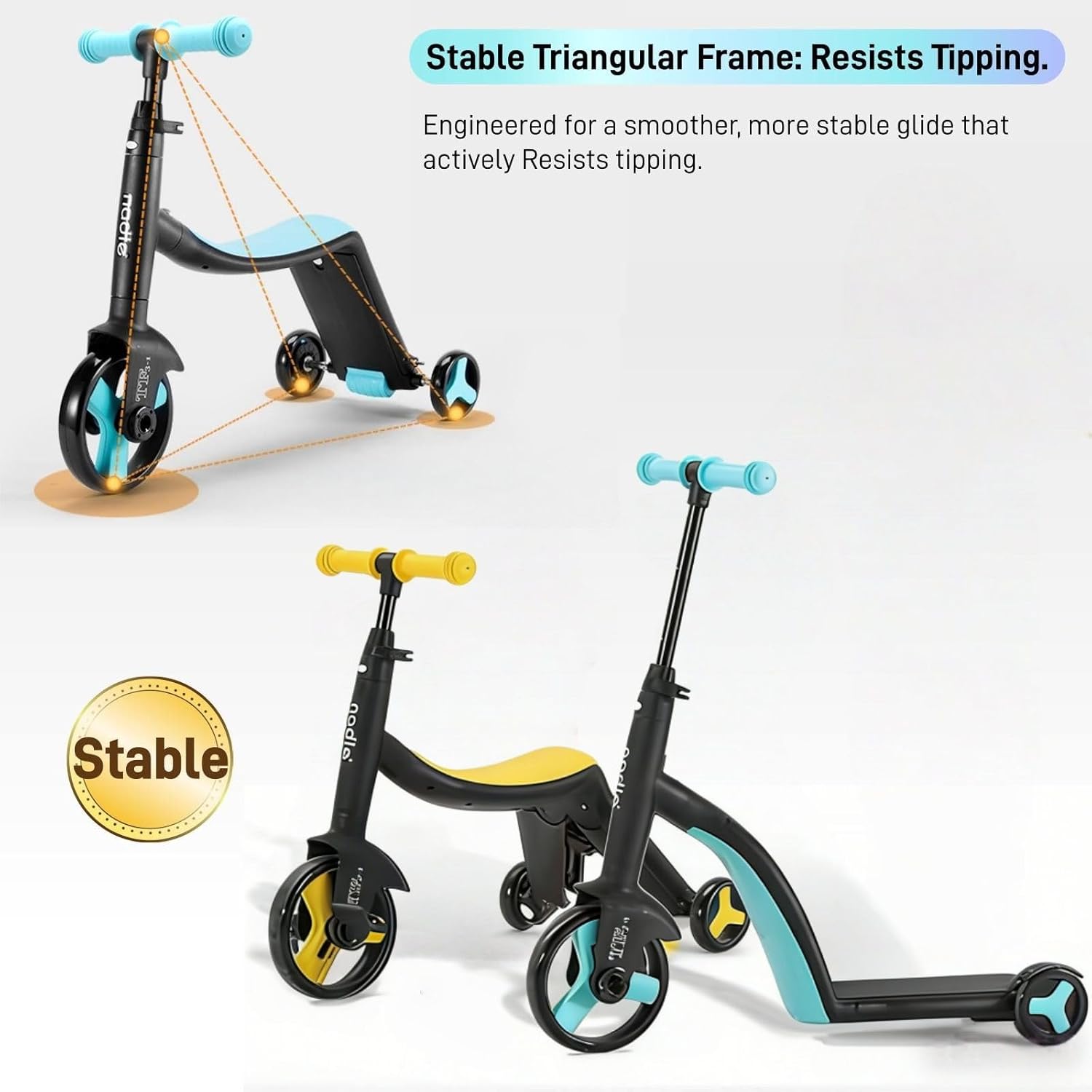 Kick Scooter, Adjustable Height Easy Handlebar, Balance Bike, Tricycle & Kick Scooter Triple-Use Scooter, Easy Turning Wheel