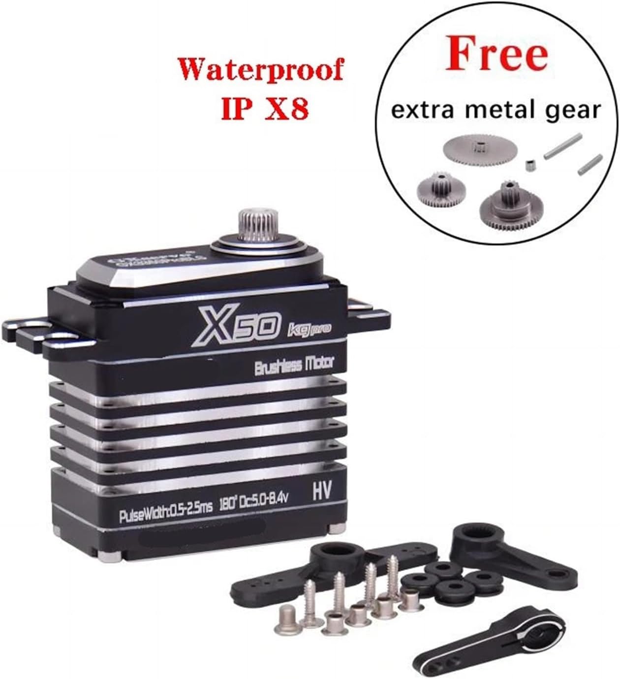 Brushless X50 50KG High Torque High Pressure Waterproof Servo Full Metal Gear Suitable for 1/8 1/10