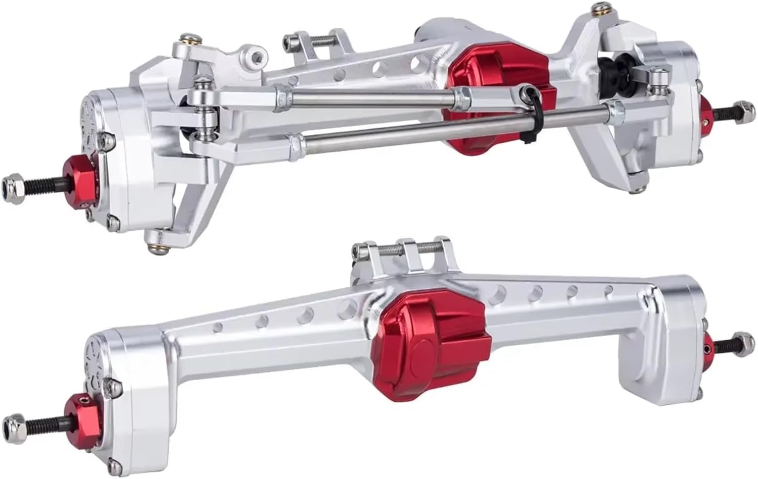 for SCX10 III AR45P 1/10 Offset Portal Axle with Constant Velocity Driveshift Two Servo Mount and Steering Rod RC Crawler Car Upgrade Accessories RC Car Upgrade Part(Silver,Front Rear Axle)