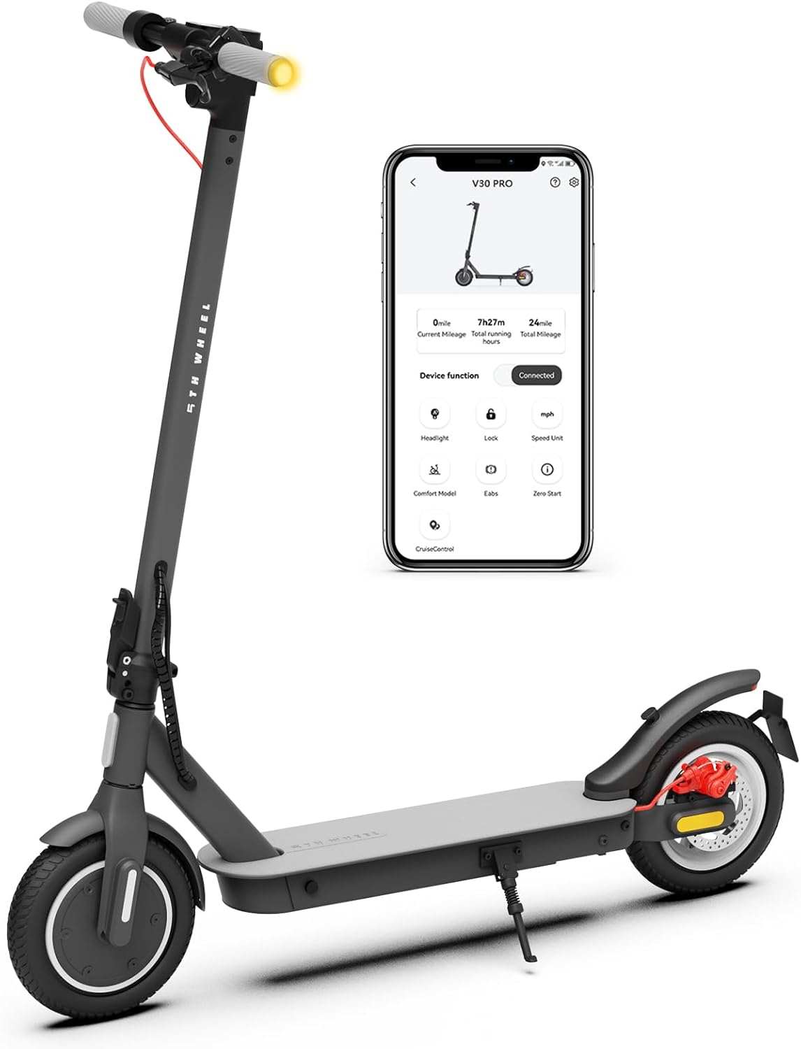 5TH WHEEL V30Pro Electric Scooter, 10 inch Tires, 350W Motor E-Scooter with E-Lock and Dual Brakes, Foldable Adults Commuter Scooter with Turn Signals and APP
