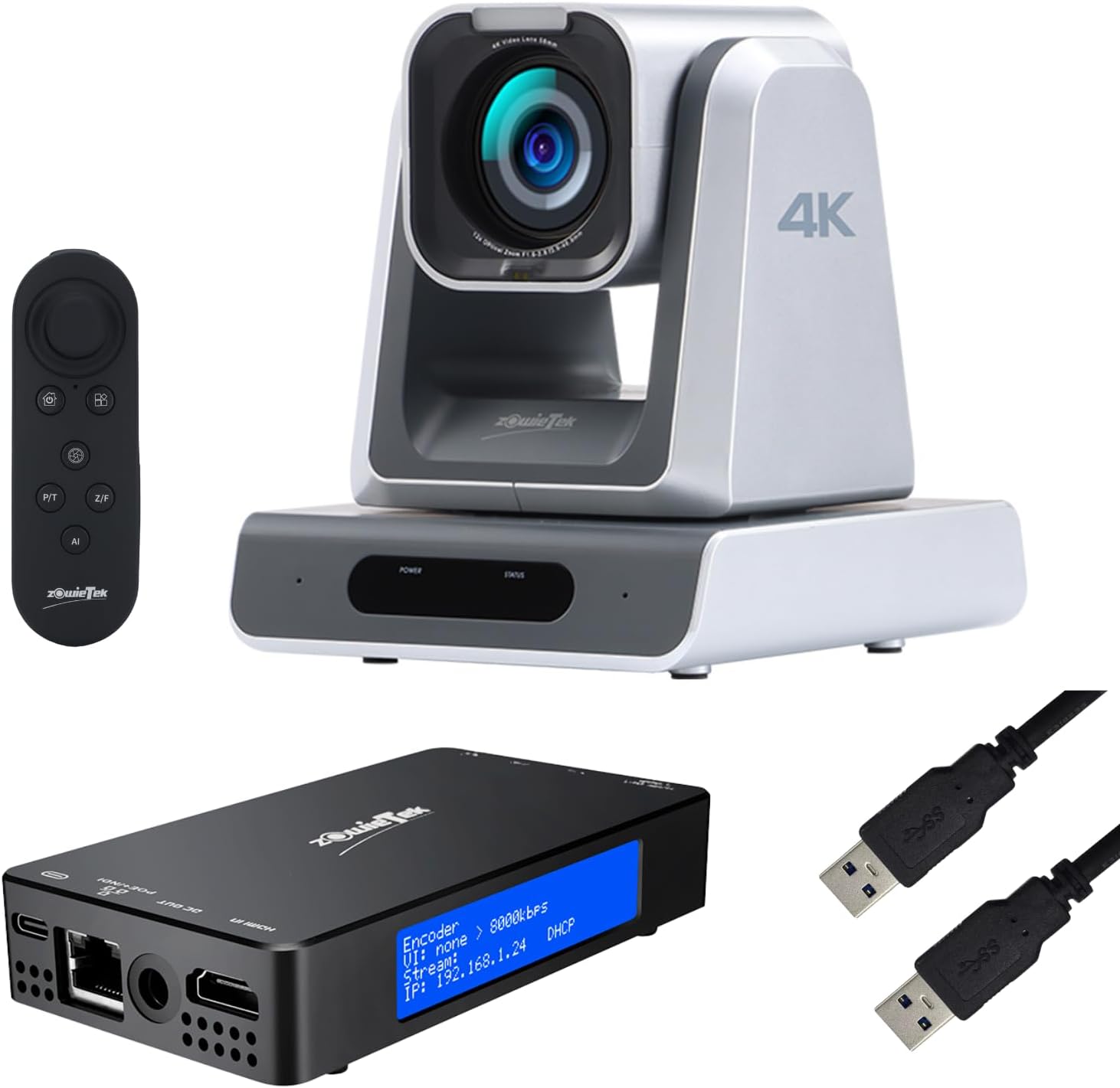 zowietek 4K ZowiePTZ 12X Webcam & UVC to NDI Adapter Combo, PoE, Micro SD Card Supported, Video Converts Compatible Series and Other UVC Webcams for Streaming Accessories, Content Creator Kit