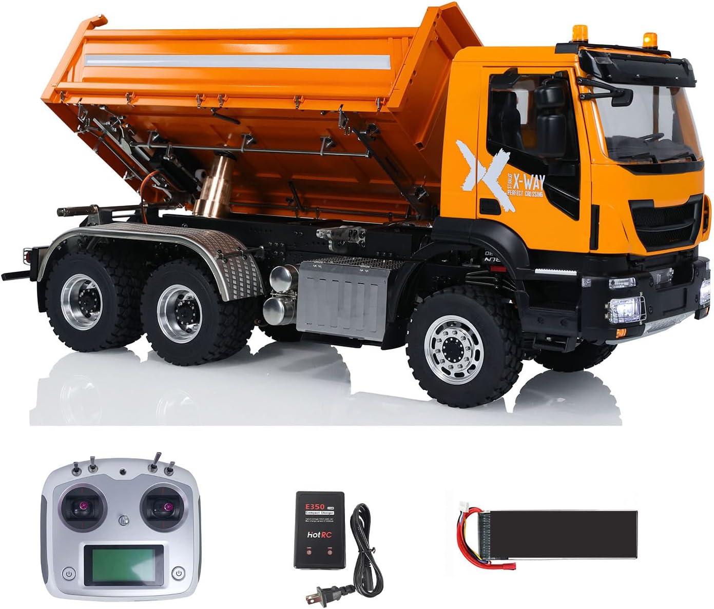 LESU Metal 1/14 6X6 RC Hydraulic Dumper Car 3-Way Radio Control Dump Truck Model 3-Speed Transmission Motor Servo ESC Light Sound System