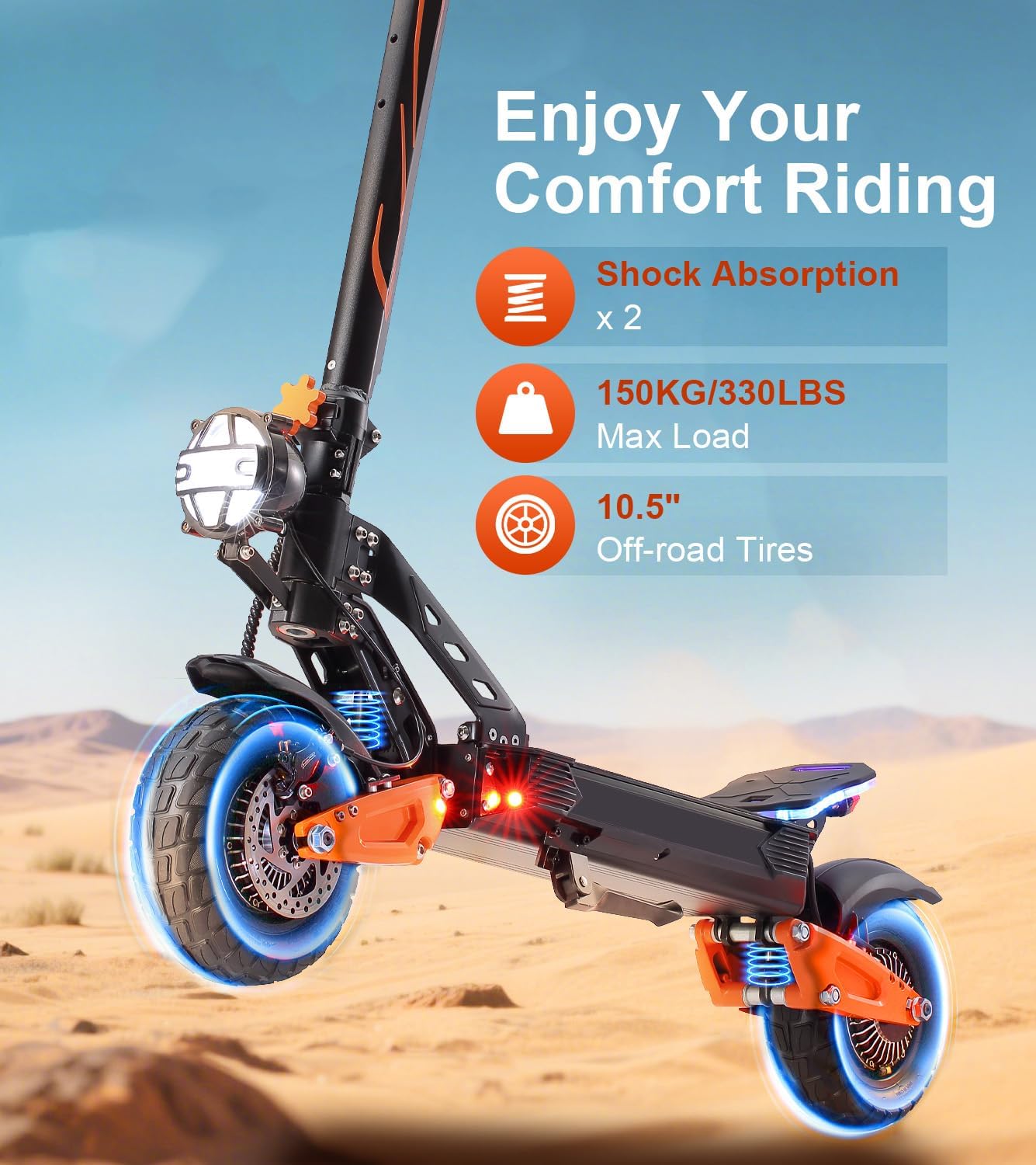Electric Scooter for Adults, 5000W Dual Motor, 45MPH Max Speed, 50Mile Range, 60V/25.6AH Battery, 10.5