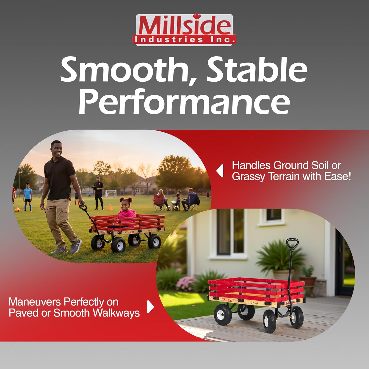 Millside Industries Classic Wood Wagon with Red Removable Poly Racks