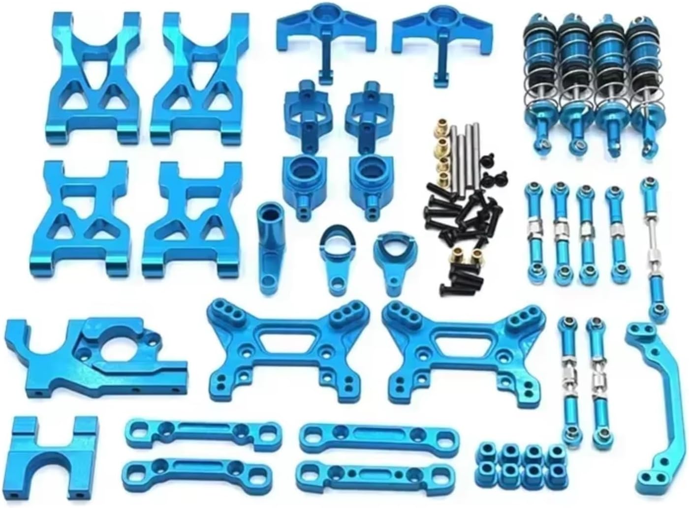 RC Cars Models For WLtoys 104072 1/10 Metal For Swing Arm Pull Rod Steering Cup Shock Absorber 13 Piece Kit RC Car Parts Upgrades And Replacements(Blue)