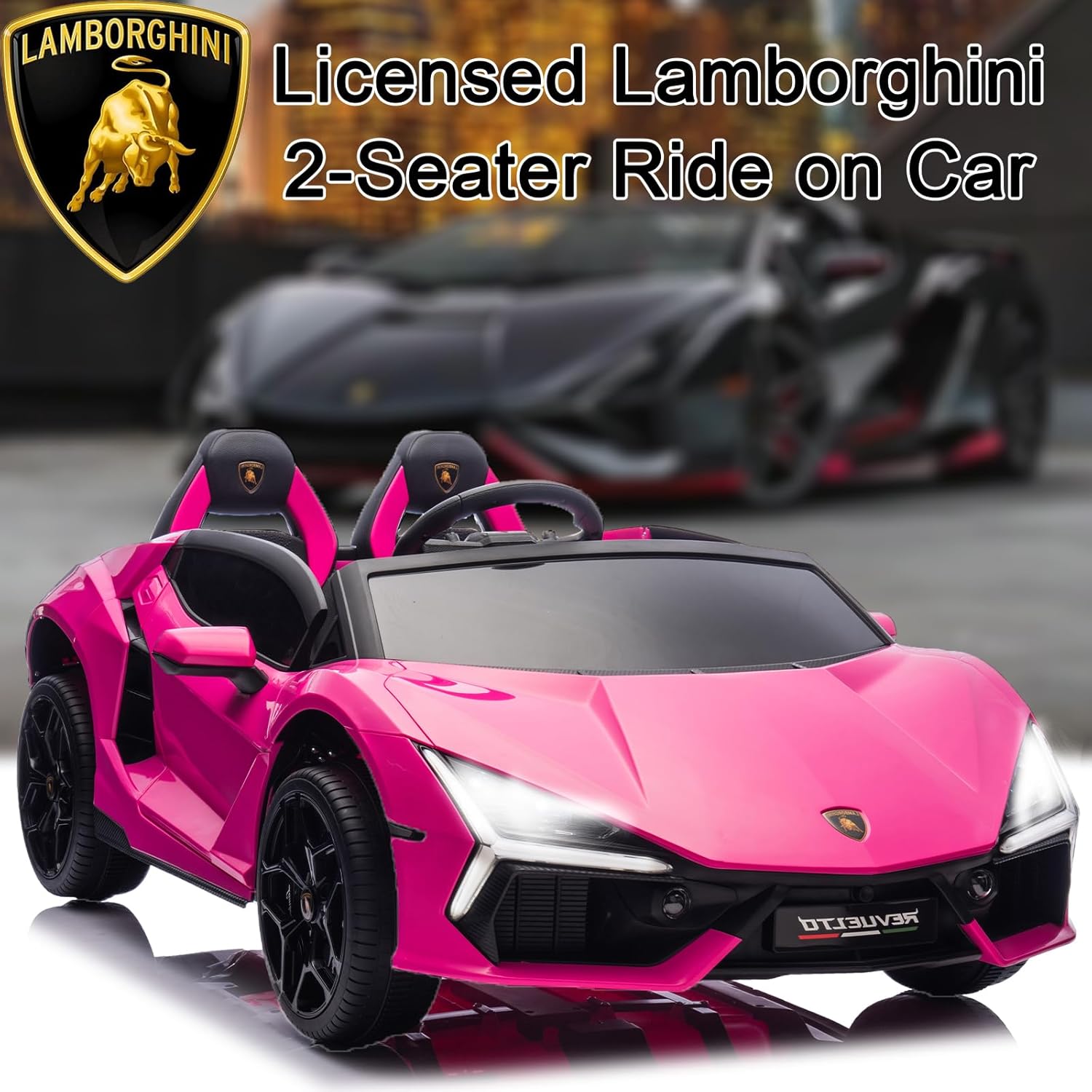 XXL 24V 8Ah 2 Seater Ride On Car for Kids, 4WD Licensed Lamborghini Electric Vehicle for Outdoor and Indoor for Big Kids Girls with Remote Control, Pink