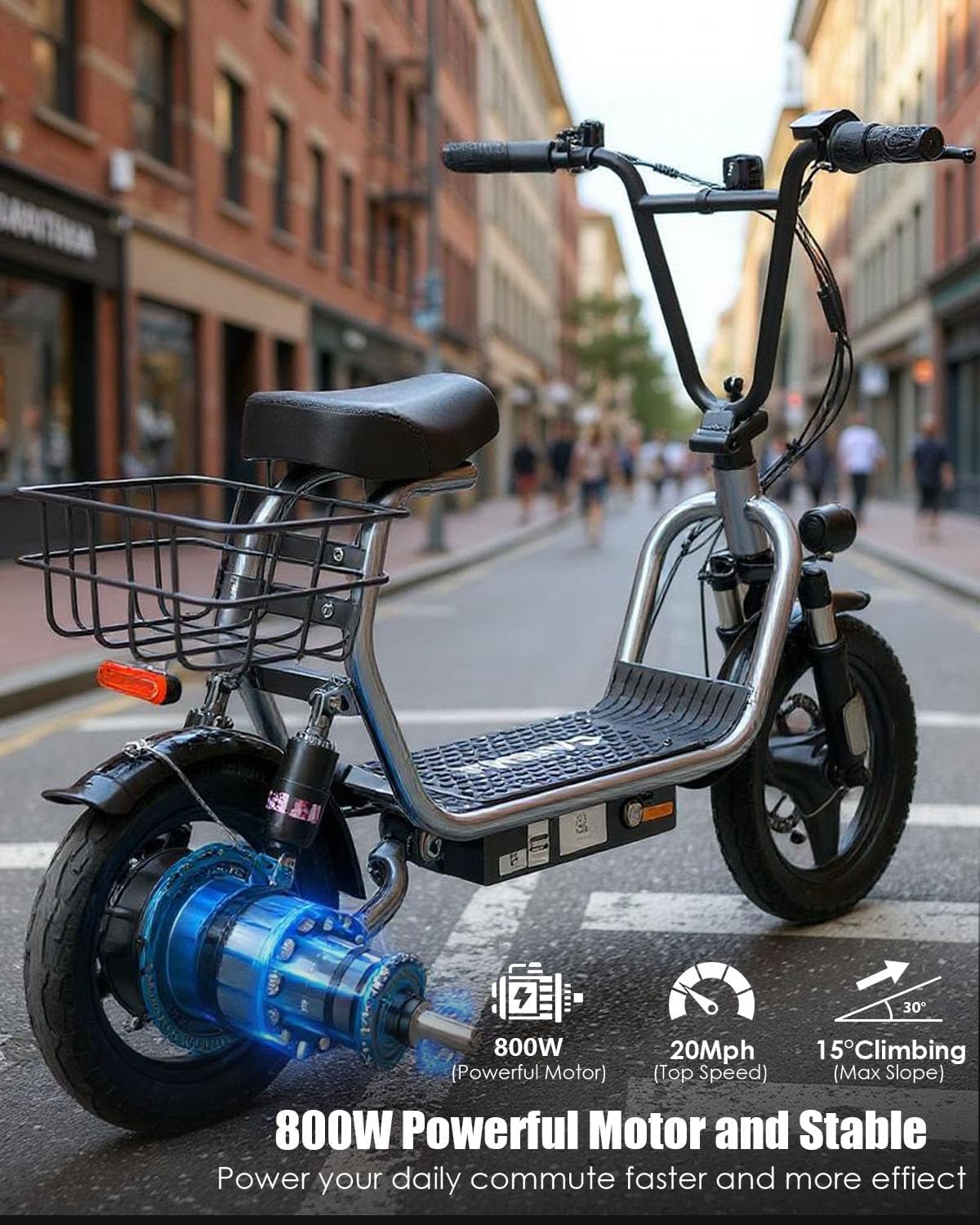 Caroma Electric Scooter for Adults with Seat, 800/1200W Motor, Max 30Miles Ranges&20Mph, 14