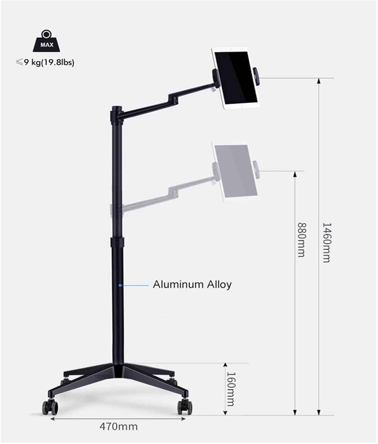 Floor Standing Field Stand Set 5-in-1 with 10-Inch LED Ring Light Microphone Mount Laptop Stand Cell Phone Stand