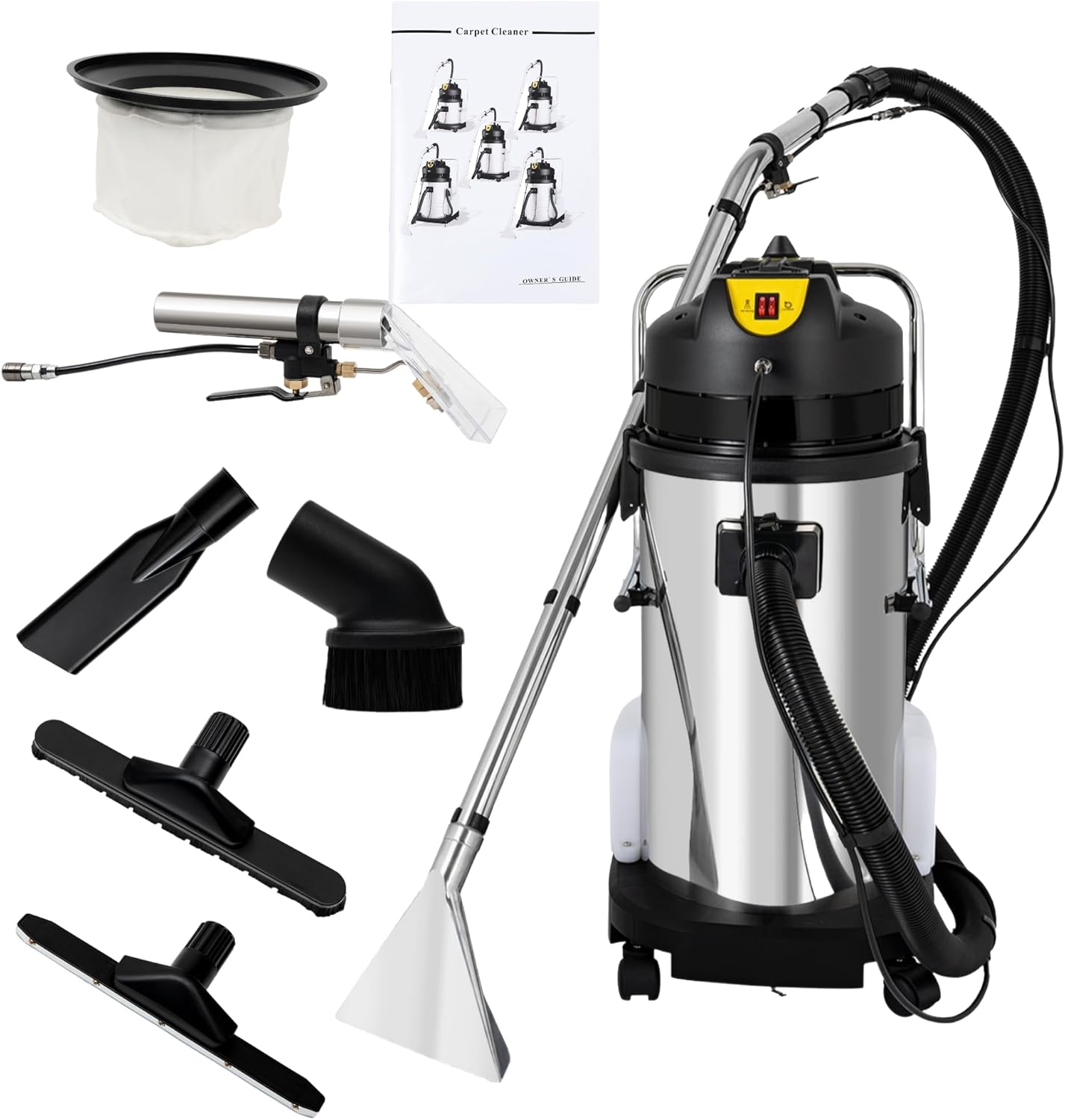 LyeXD 110V 40L Carpet Cleaner Machine Deep Cleaner, Commercial Carpet Cleaning Machine with Water Vacuuming Head&Round Brush, Portable Wet Dry Curtain Fabric Dust Cleaner for Hotels, Guest Houses