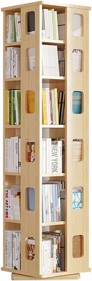 360 Degree Rotation Bookshelf, Large Capacity Floor Type Solid Wood Bookcase, Home Office Library School Corner Shelf (Size : 6 Tier)