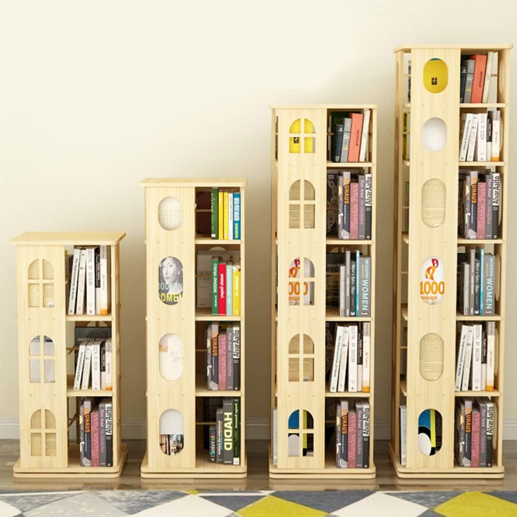 Bookcases Wooden Bookshelf Rotatable Office Children's Pine Material can be rotated 360°