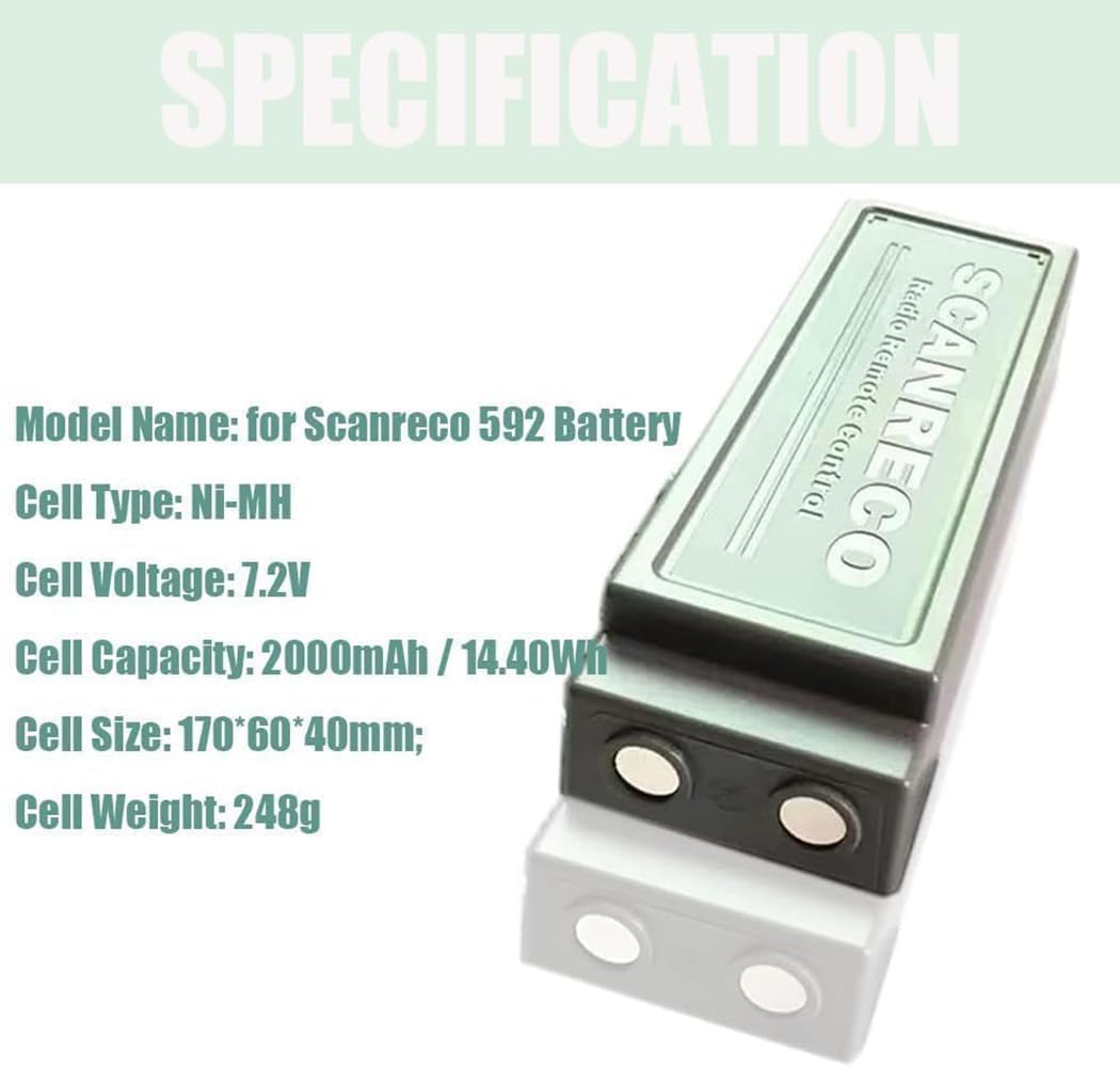 《1 Charger+3 Battery》10-24V Type 434 Battery Charger and 7.2v 2000mAh for Scanreco 592 Battery Replace for Scanreco 590, 592 EEA4291Battery