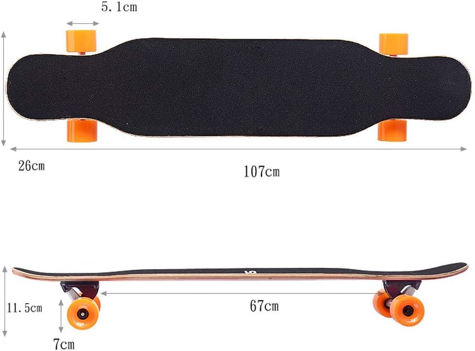 Longboard Complete Board 107×26cm with T-Tool + Spare Bearing + Backpack 9 Layers of Maple Double Kick Cruiser Skateboard High-Speed ABEC-11 Bearings for Youths Adults Kids Beginners (A)