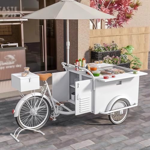 Large Capacity Tricycle Ice Cream Freezer Cart with Umbrella - Movable Three-Wheel Sales Wagon for Street Vending, Outdoor Stalls & Camping - Style 2