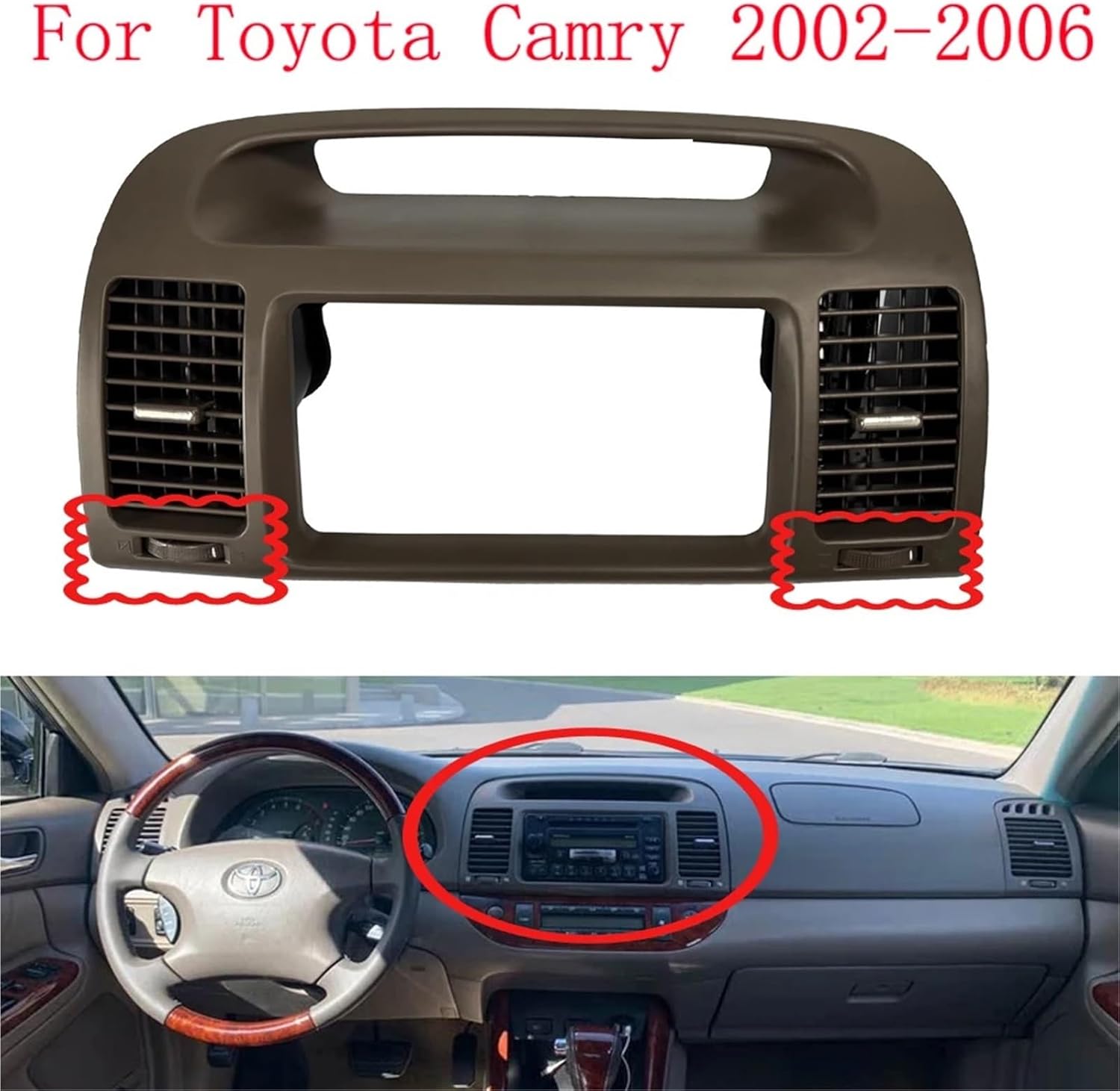 Air Vent Outlet Compatible For Toyota Camry 5 2002 2003 2004 2005 2006 Compatible For Fascia Auto Stereo Panel Mounting CD DVD Radio Dashboard(Middle-C)