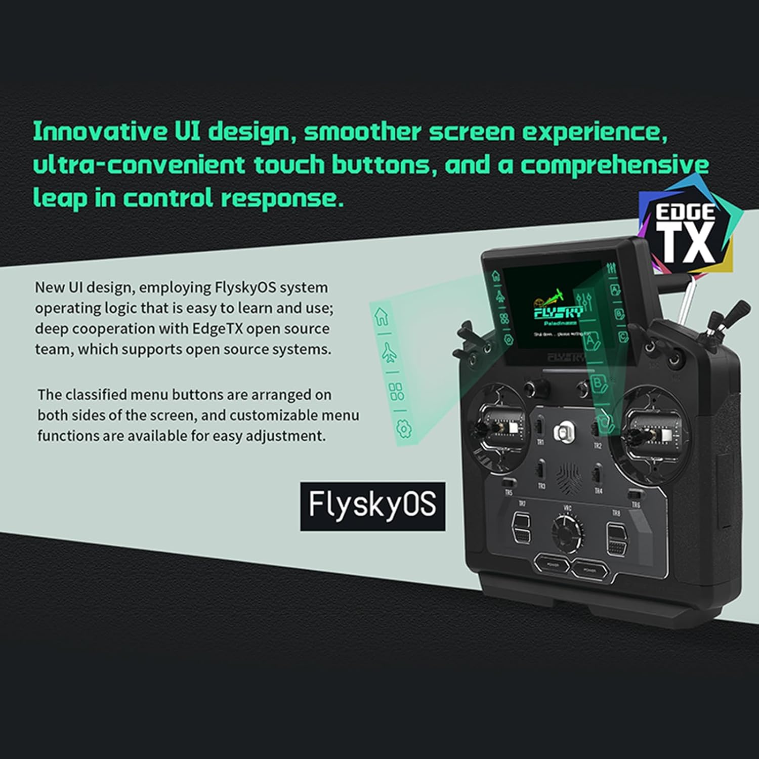 Flysky PL18 Ultra RC Transmitter with FTR8B Receiver Kit, 18 Channel Remote Controller with IPS Touchscreen, Dual Antenna, for Airplane Helicopter Car Boat Robot Glider