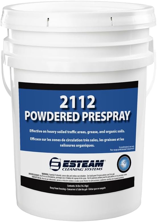 ESTEAM 2112 Powdered Pre-Spray, Effective on Heavy Soiled Traffic Areas, Grease, and Organic Soils, Carpet Cleaning Prespray, 36 Lb. Pail