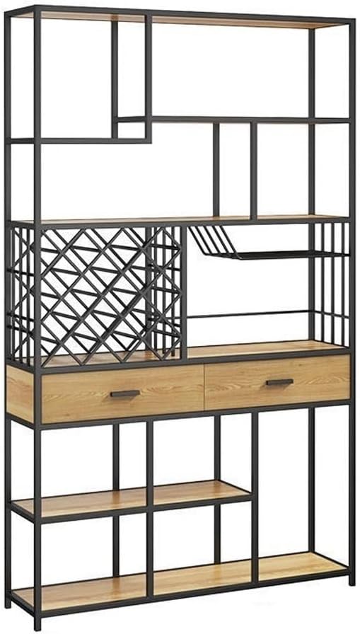 Book Shelf Bookcase Storage Display Bookshelf Creative Industrial Style Metal Wine Rack Partition Floor Wine Cabinet Multi-layer Living Room Simple Storage Locker for CDs/Movies/Books/Display Shelves