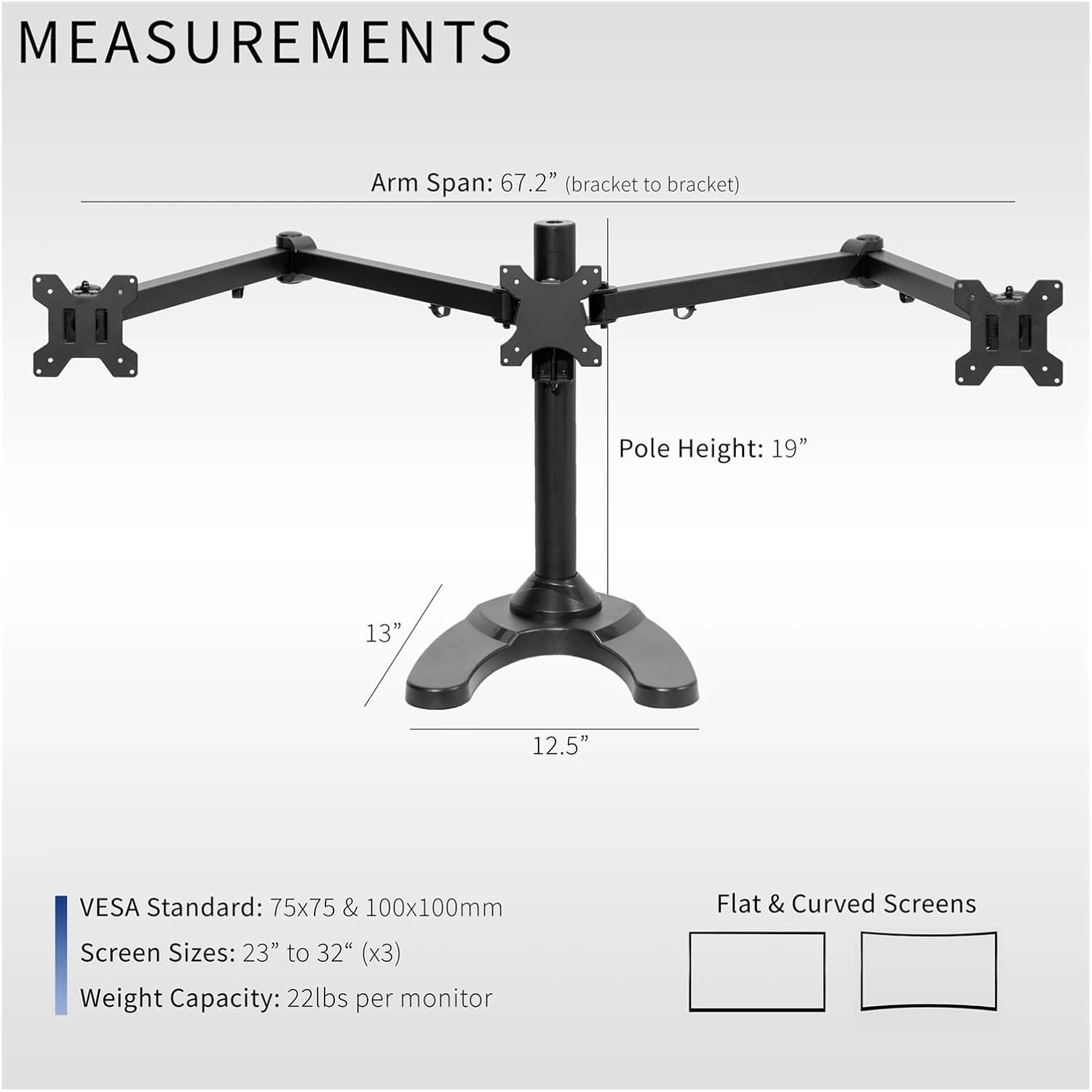 Triple Monitor Desk Stand Freestanding Adjustable 3 Screens Up to 32 Inches