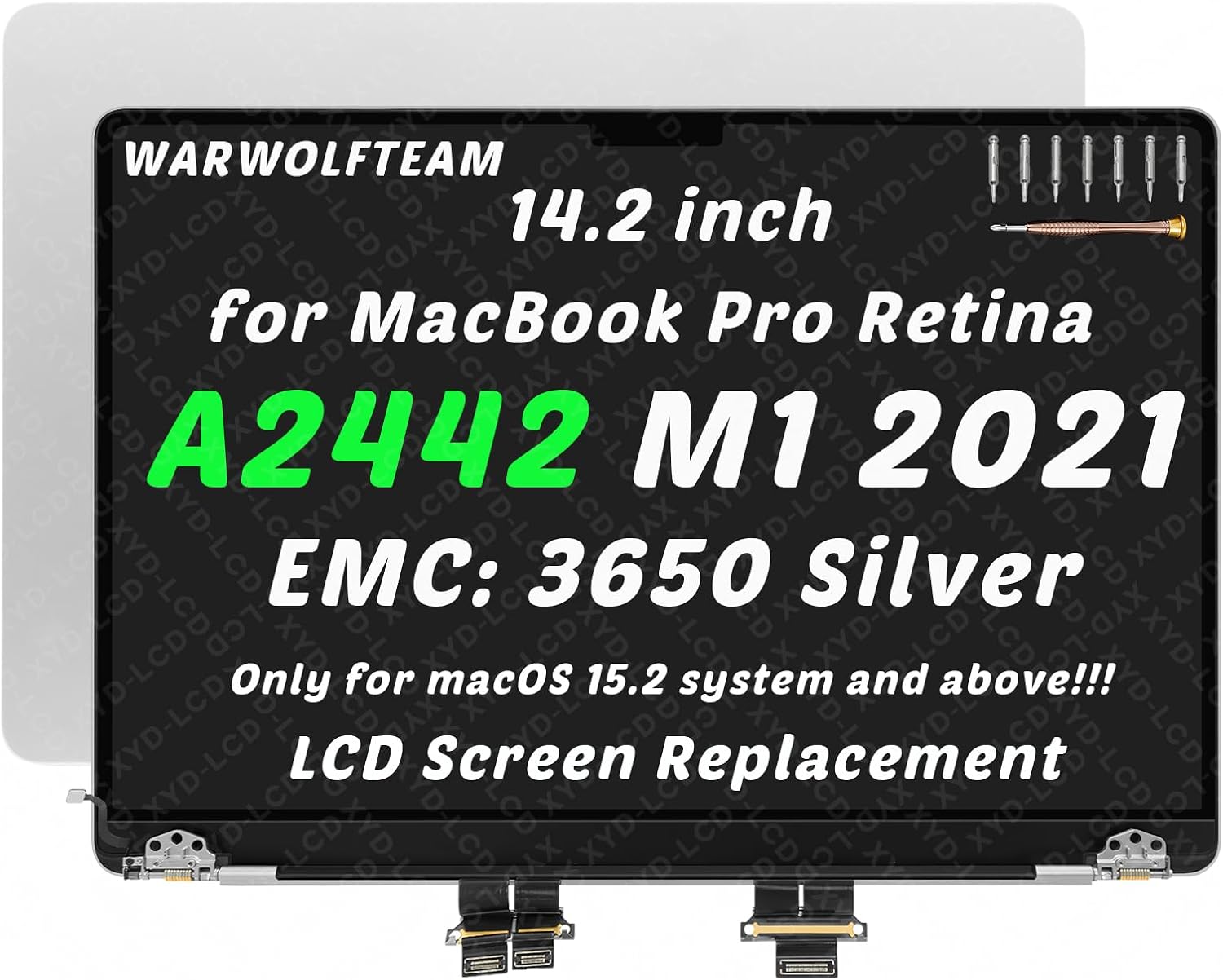 14.2inch Compatible with MacBook Pro A2442 Retina M1 Pro/Max 2021 EMC 3650 MKGR3LL/A MKGT3LL/A 3024 x 1964 LCD LED Screen Replacement Whole Hinge-up Assembly(Silver)