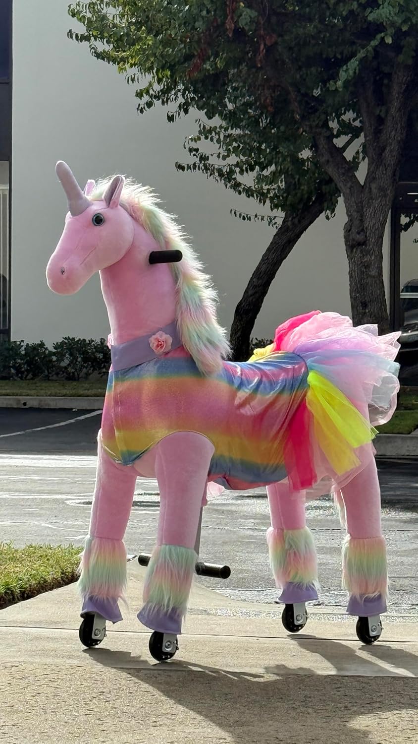 MEDALLION - My Pony Ride On Real Walking Horse for Children 5 to 12 Years Old or Up to 110 Pounds (Color Medium Pink Rainbow) for Girls