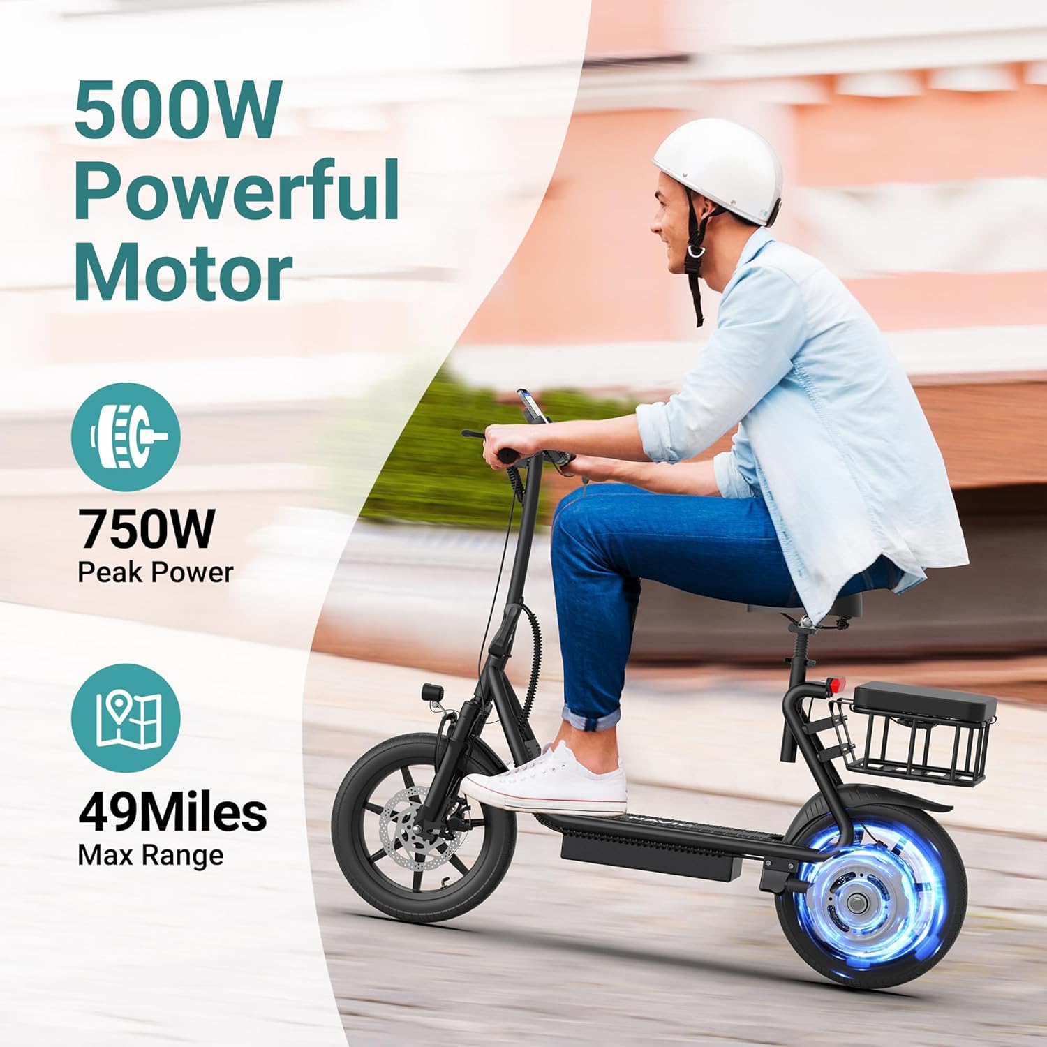 NAVIC Electric Scooter Adults,Max 19/27/49 Miles Ranges,Top Speed 19/22 mph,350/500W Peak Motor, Folding E-Scooter with Dual Braking Dual Suspension
