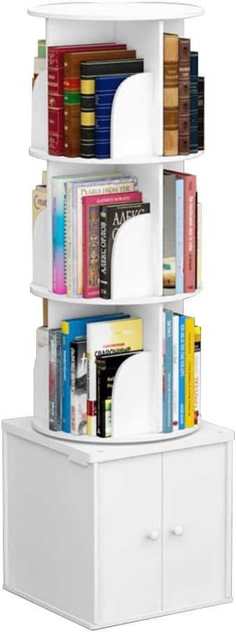 White Wood Rotation Bookshelf, Bedroom Living Room Study Floor Standing Corner Bookcase, 360 Degree Book Display Shelf (Color : Style B, Size : 3 Tier)