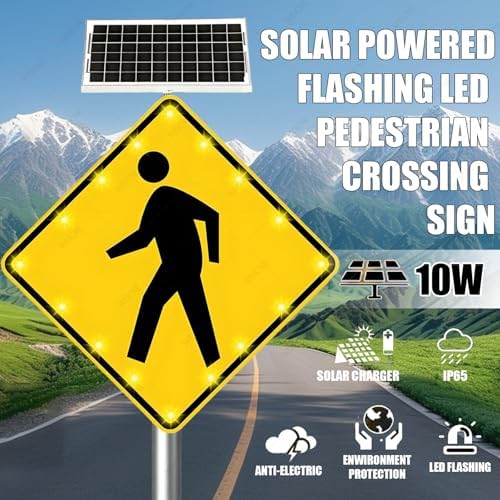 Solar-Powered Flashing Pedestrian Crossing Sign - Reflective Traffic Safety Light for Enhanced Visibility & Pedestrian Protection, Energy-Efficient Road Alert System