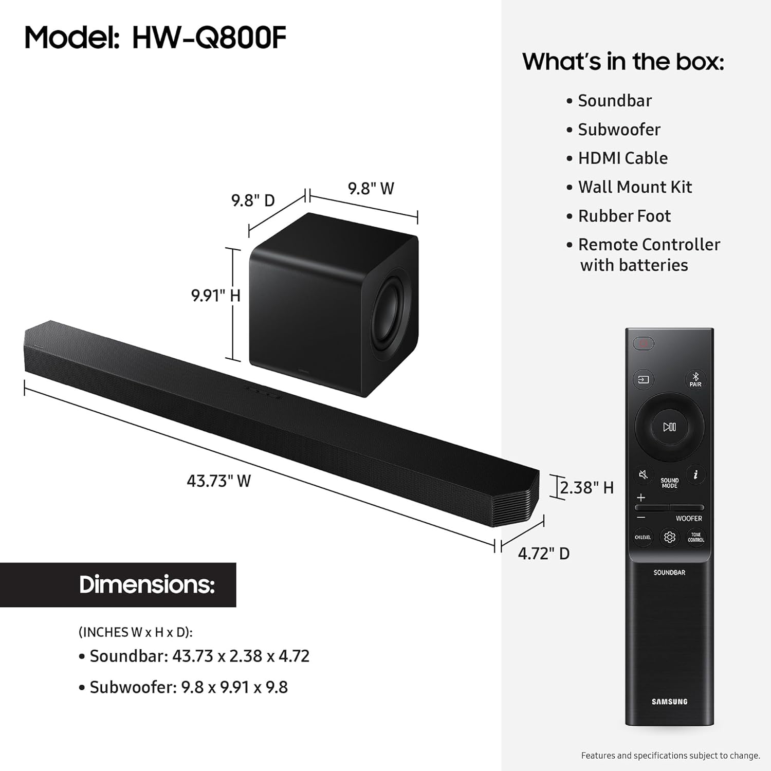 Samsung Q800F 5.1.2ch Q Series Soundbar + Subwoofer