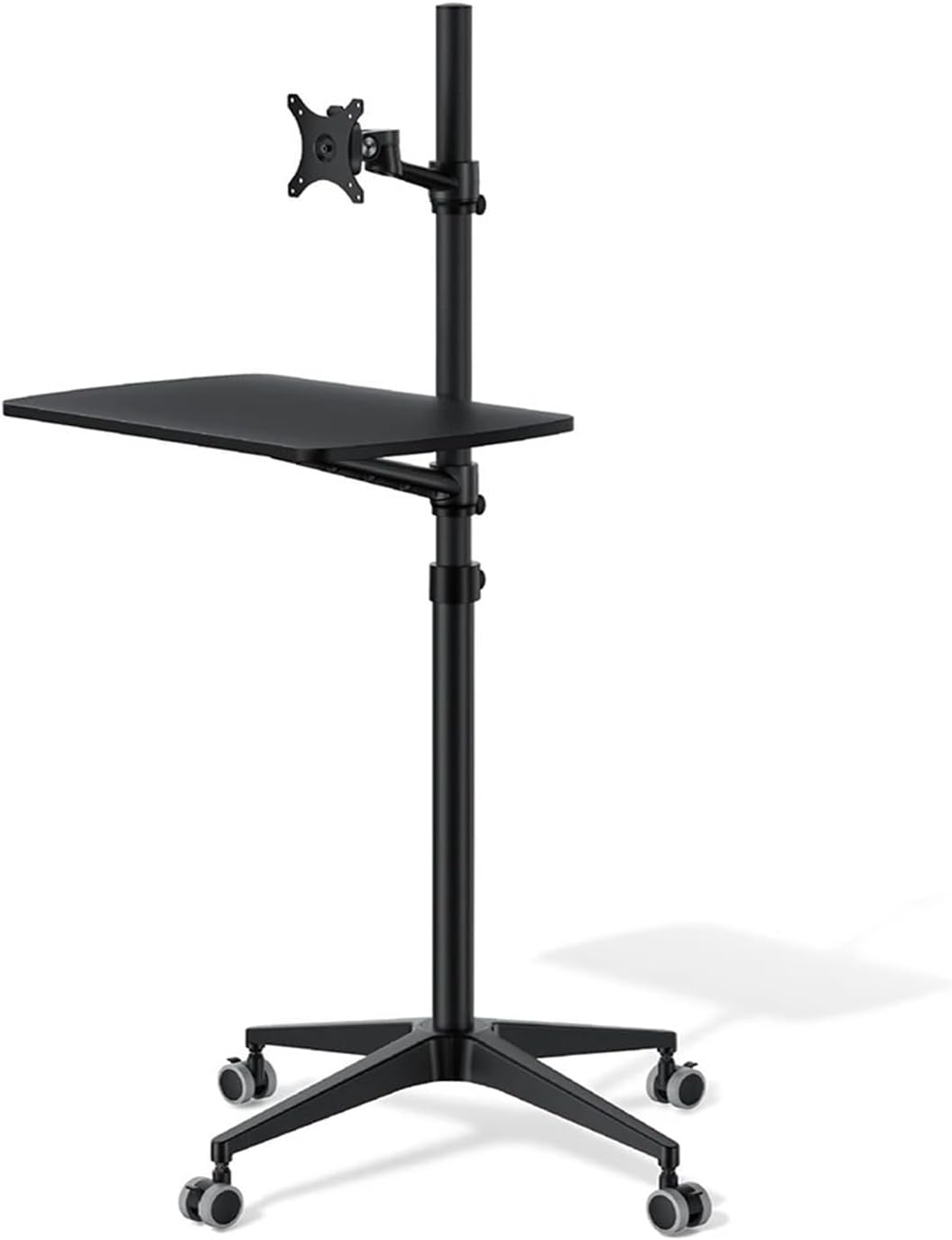 UT-2 Ergonomic Full Motion 2-in-1 Laptop Floor Stand Monitor Keyboard Stand Height Adjustable Mobile Laptop Desk Home Office(Silver)