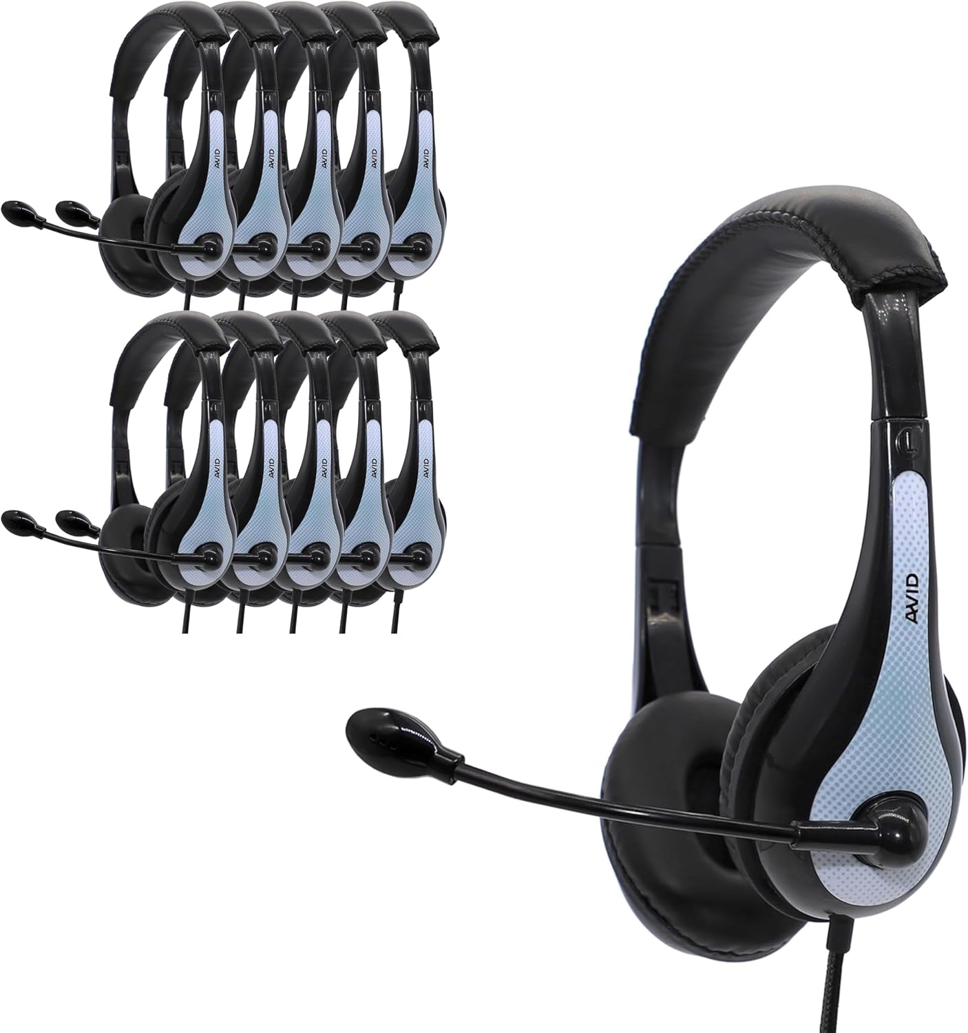 Avid Products AE-36 Headset in White with Adjustable Boom Microphone for School, Classroom, Education, Testing and Assessment (25 Pack)