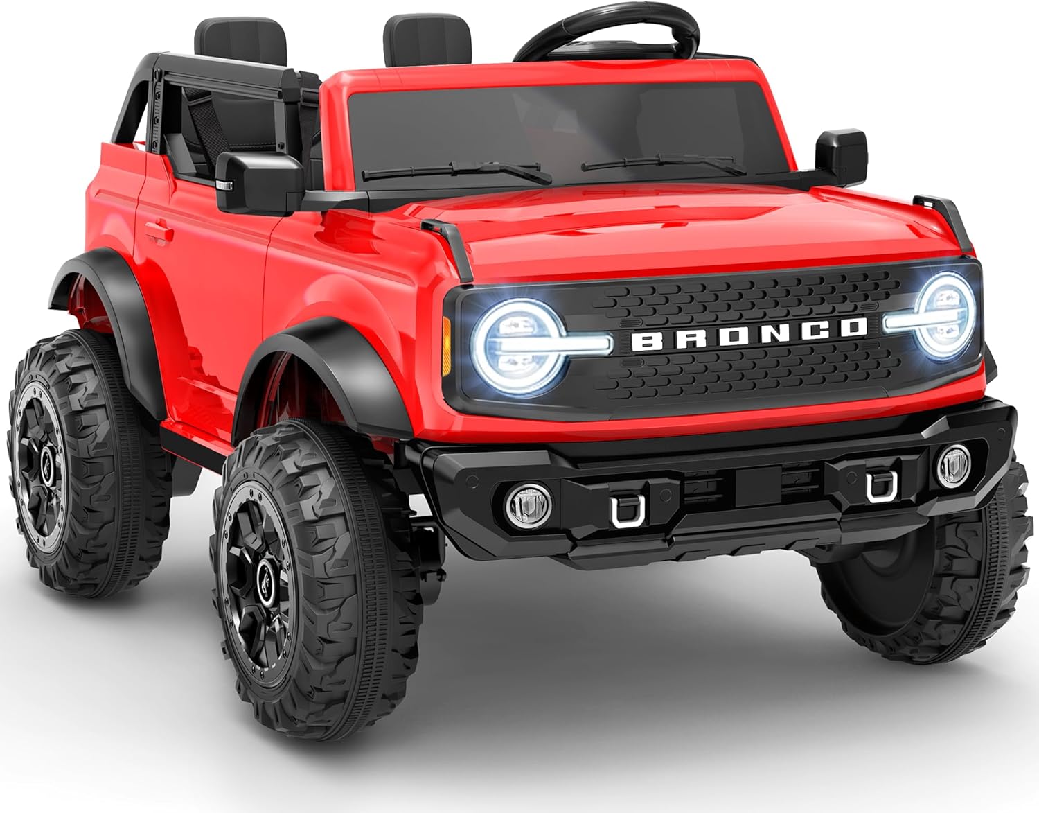 First Ride On 24V 2 Seater Ride on Toys Licensed Ford Bronco Base, Electric Vehicle with Remote Control and Seat Belts, Electric Ride On Truck wtih Remote Control, Bluetooth and LED Lights (Red)