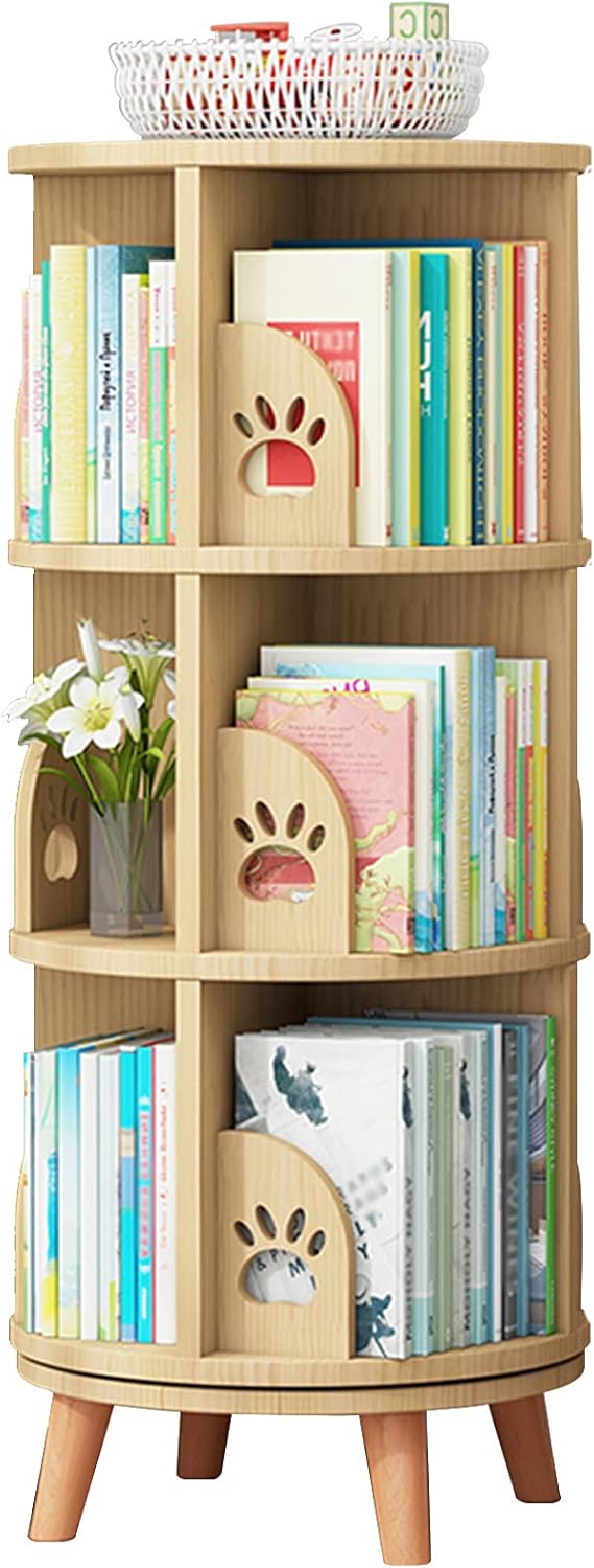 JKGHK 360 ° Rotating Bookcase, Round Solid Wood Freestanding Bookcases, Modern Minimalist Book Racks, Home/Office/Kids Room Storage Rack