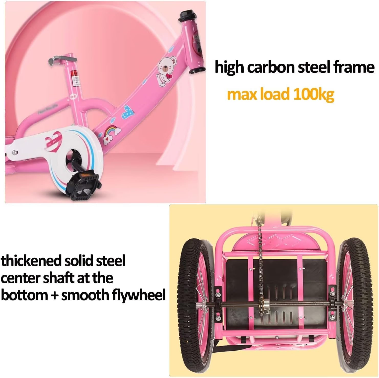 Pedal tricycles for Age 3-10,Cruiser Trike with Single Brake,Tandem trikes with Rear Passenger seat,tricycles for Daily Riding,3 Wheels,Rickshaw for Children, blue-18inch