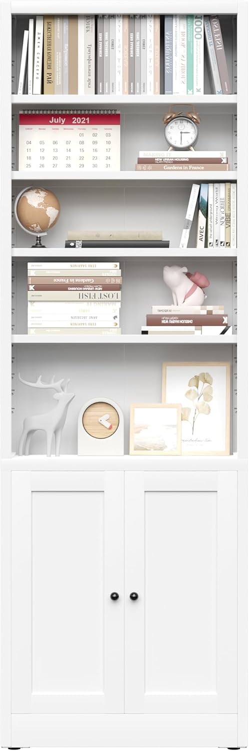 BYLUXA 5-Tier Industrial Metal Bookshelf with Adjustable Shelves & Door – Heavy-Duty 50 lbs Capacity Storage Shelf for Living Room, Office, Library – Modern Freestanding Bookcase