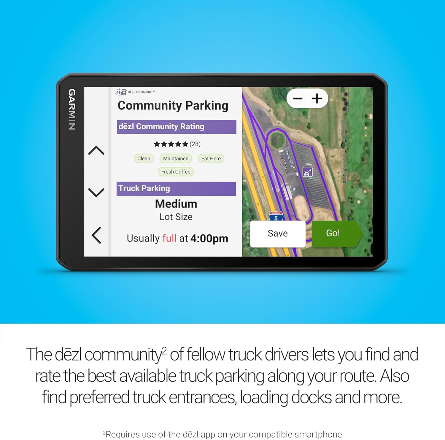 Garmin dezl OTR720, Large 7' GPS Navigator, Custom Truck Routing, Satellite Imagery, Wind Speed, Community-Shared Loading Docks & Parking Availability