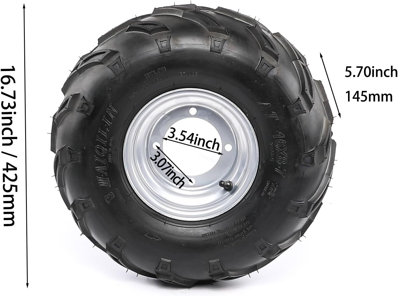 16x8-7 ATV Wheel Tires & Rims, 16x8x7 Front or Rear Tubeless Knobby Tyre Tube for Go Kart UTV Quad Buggy Mini Bike 4 Wheelers Ride on Mower, Set of 4