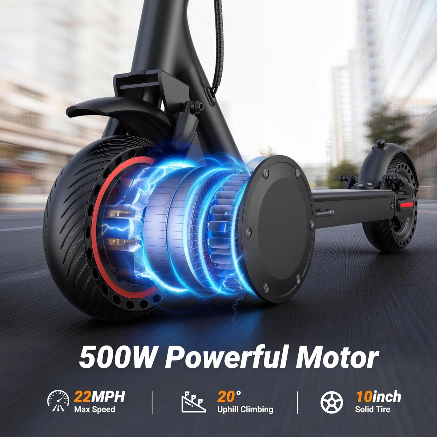Electric Scooter for Adults, 350/500W Motor, 19/22MPH, 21/31 Miles Max Range, Dual Suspension, 8.5/10