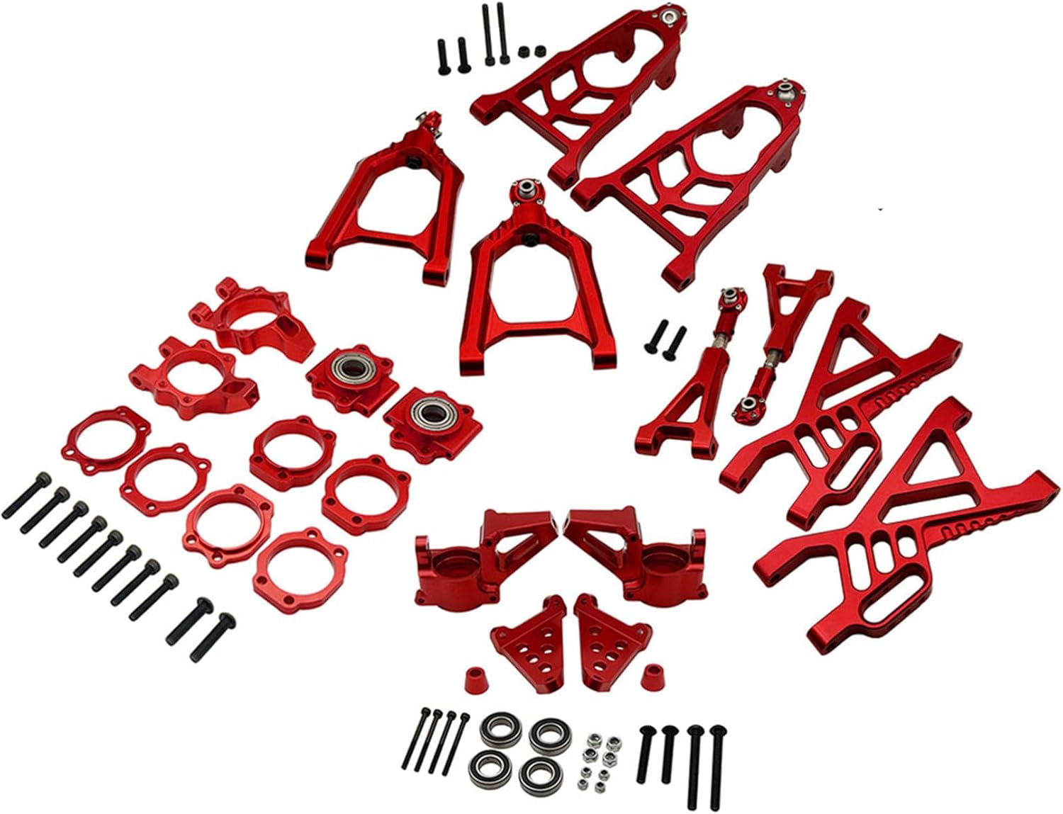 RC Car Front Rear Wheel Hub Carrier and Suspension Arm Kit,CNC Metal Parts for 1/5 HPI ROFUN ROVAN KM Baja 5B 5T 5SC (Red)