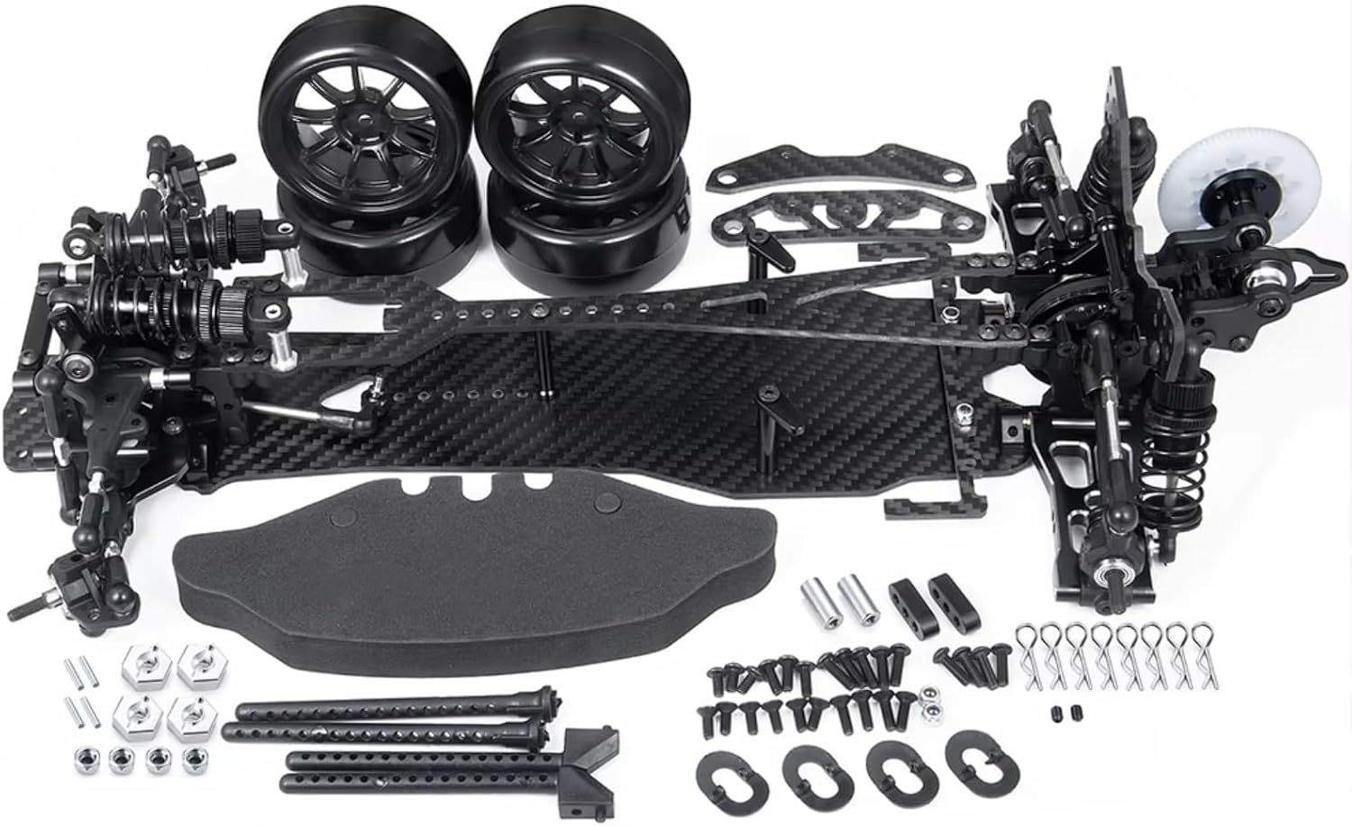 for Sakura for D5 1/10 Metal Carbon Fiber Plastic Frame Kit Wheel Rims Shock Absorbers RC Remote Control Drift Car Parts RC Car Parts(Black)
