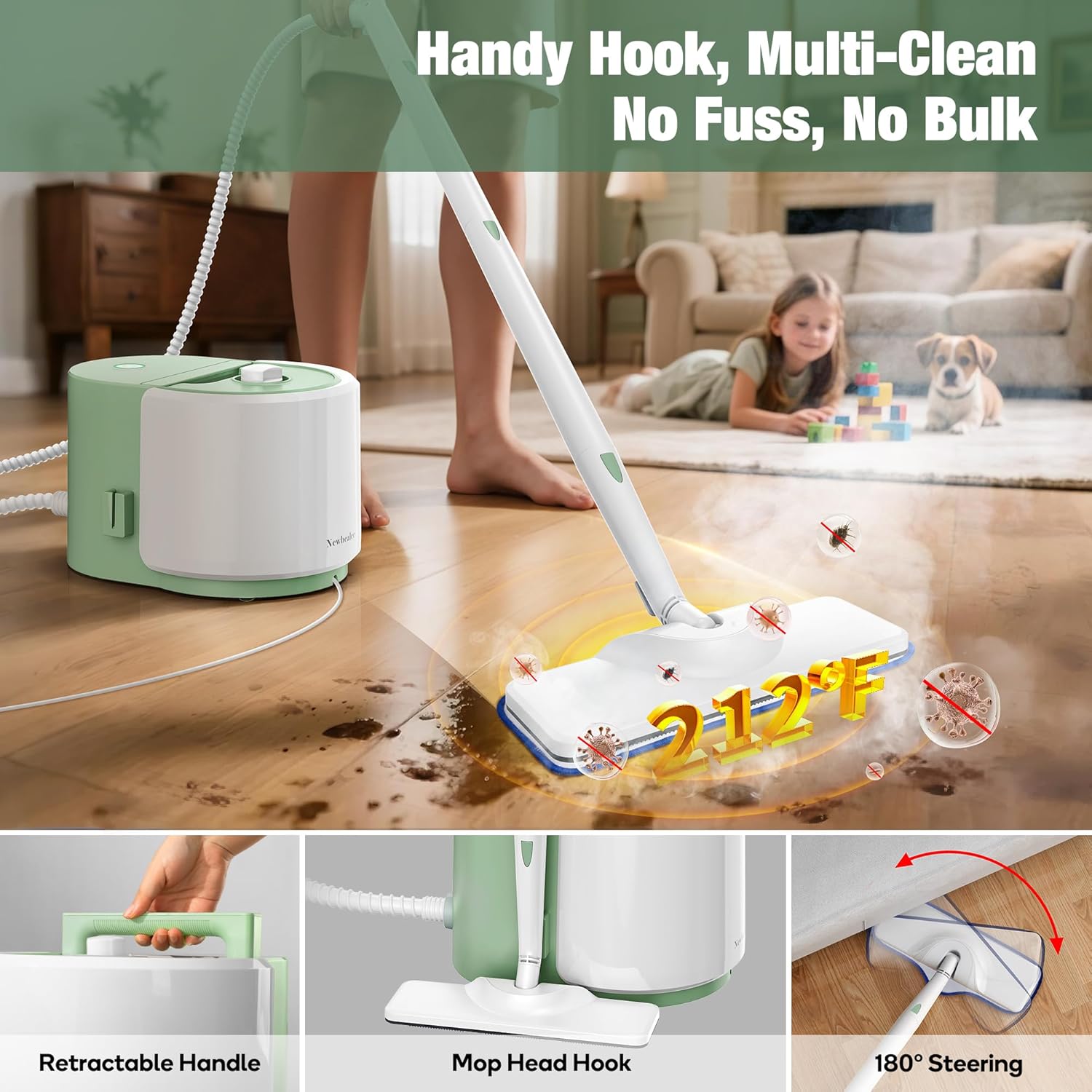 Newbealer Heavy-Duty Steam Cleaner NB282C Bundle with 8 Washable Microfiber Pads