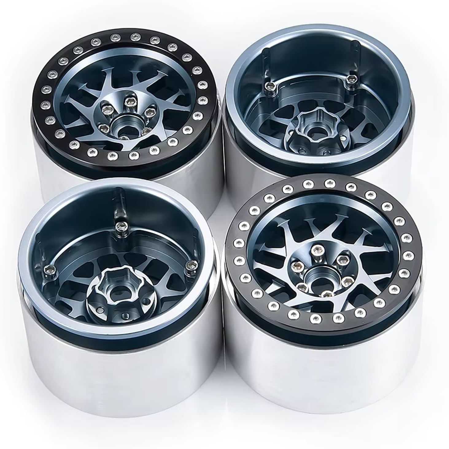 Compatible with Axial for RBX10 for AXI03005 1/10 RC for Rock Crawler Car Upgrade Parts 4PCS 2.2 Beadlock Wheel Rim Hub 45mm Width RC Car Part Accessories(Gray)