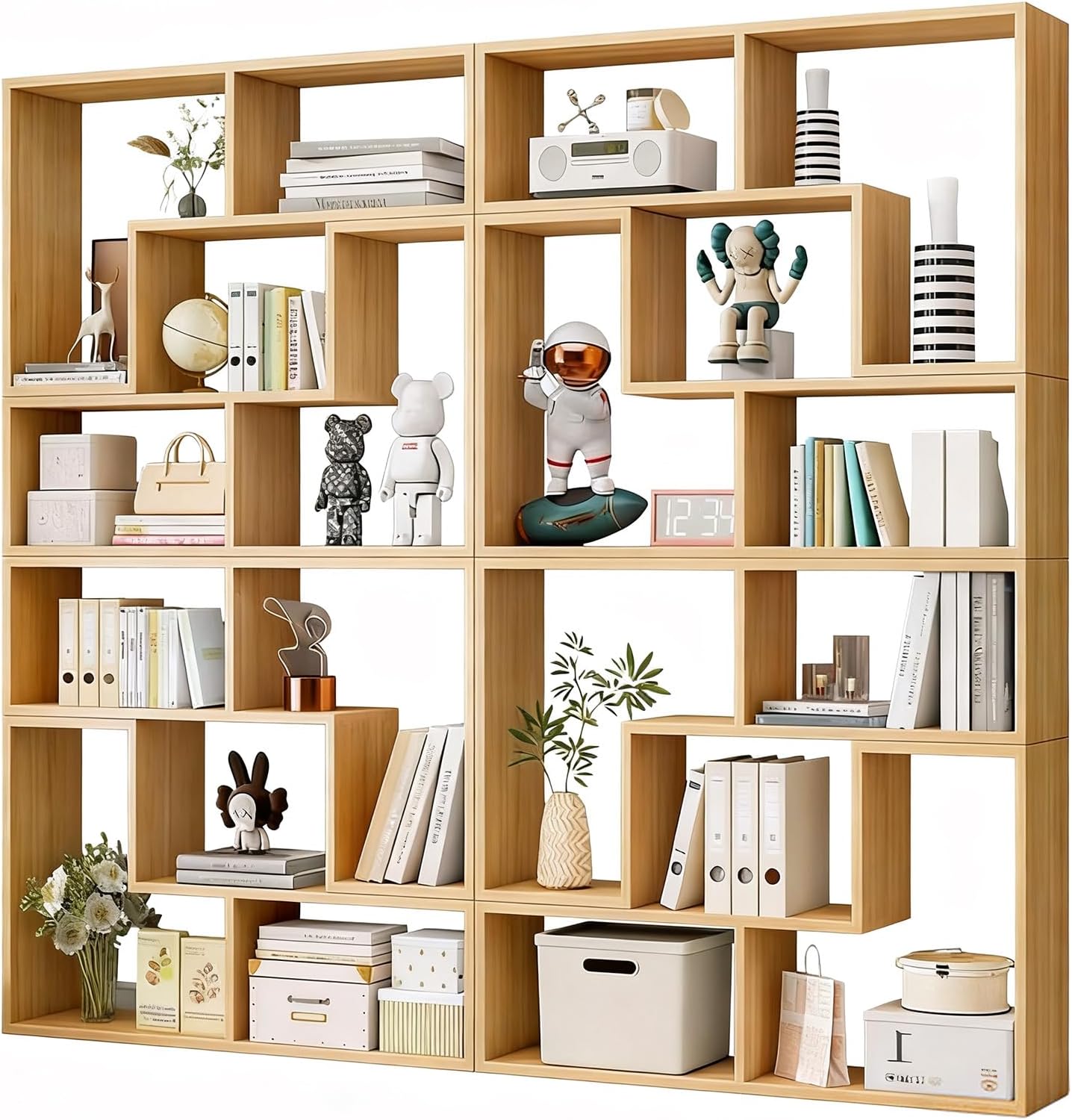 YKLYTBD Expandable Geometric Bookshelf, Modular Wooden Bookcase with Adjustable Width, Combination Storage Shelf for Living Room & Home Office