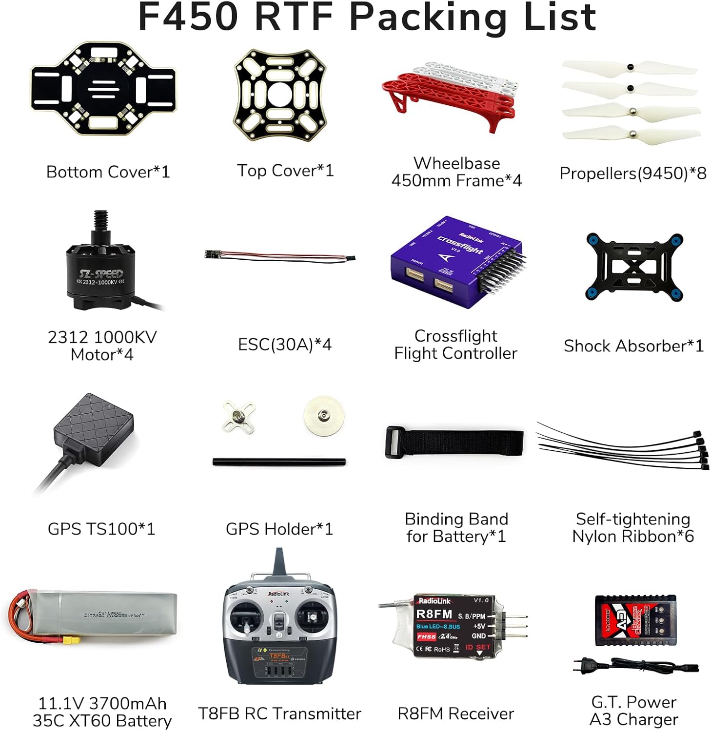 Radiolink F450 RC Drone 450 mm Wheelbase Quadcopter with Crossflight flight controller and TS100 GPS, Assembly Kit RTF, for agriculture education