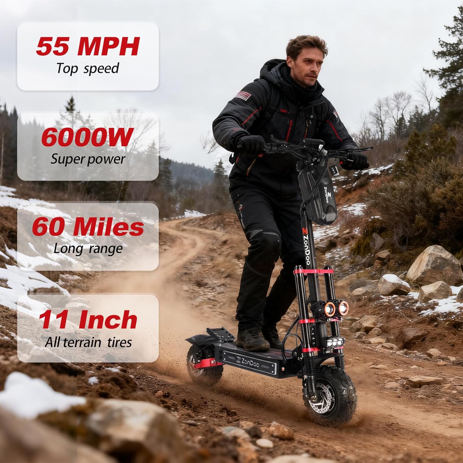6000w Electric Scooter Dual Motor Up to 58 MPH, 60V35Ah Battery 60 Miles Long Range, Dual Suspension and Hydraulic Disc Brakes, Fat Tires Fast Electric Scooter with seat & Damper