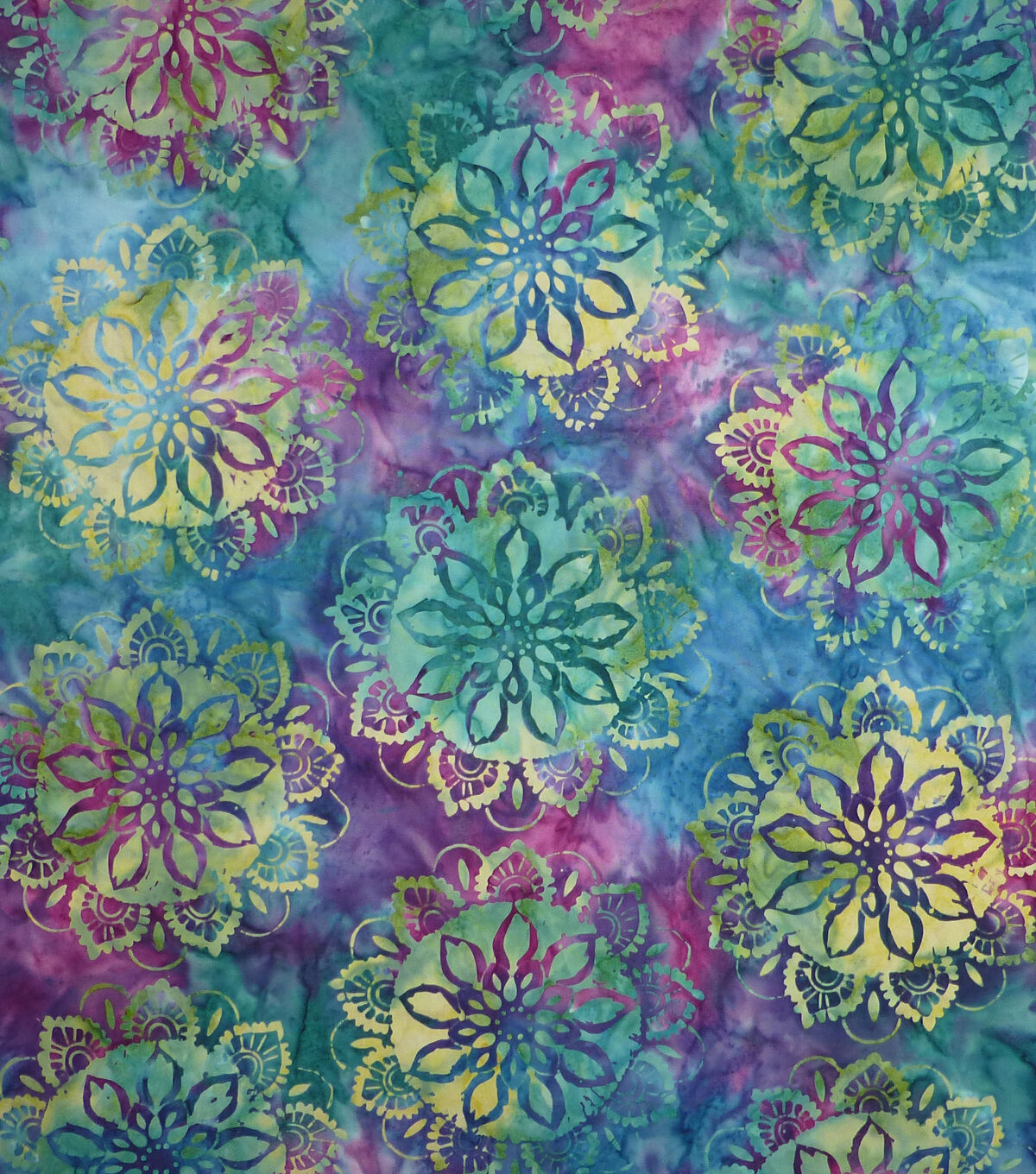 Kaleidoscope Aqua Pink Green Batik Cotton Fabric