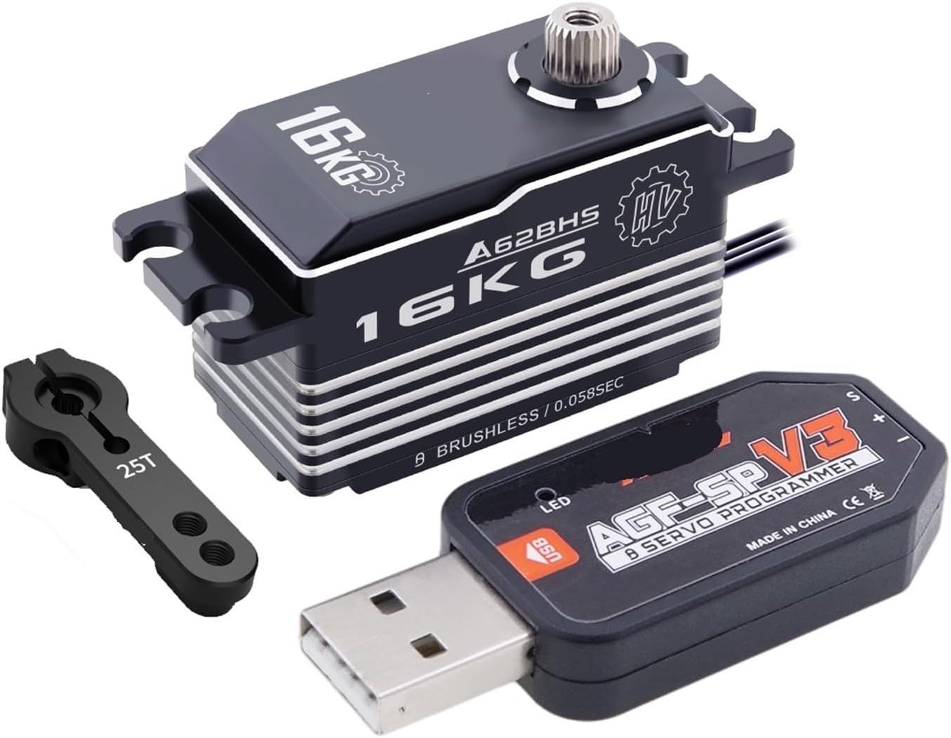 Brushless Servo A62BHM A62BHS Ultra High Speed ​​16KG Programmable Steering Servo Suitable for 1/12 1/10(A62BHS Set1)