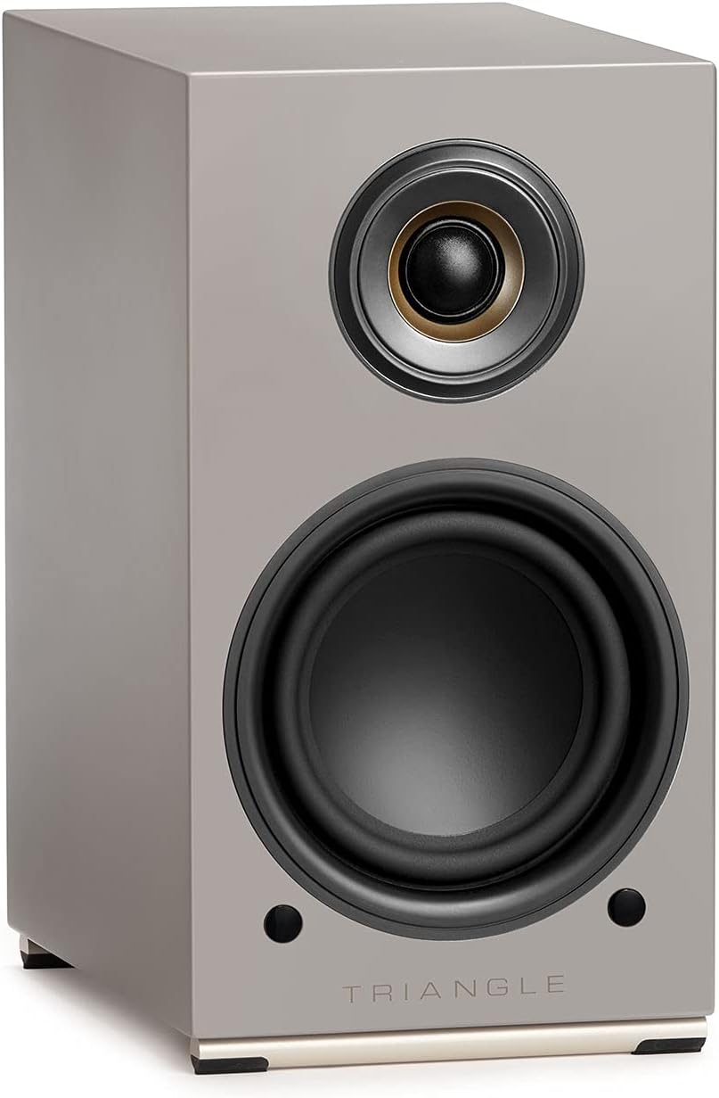 triangle - AIO Twin - Wi-Fi & Bluetooth Active Bookshelf Speakers with 2x50W Amplifier - HD Audio - Phono/Turntable + Optical TV Inputs - 165 x 304 x 235 mm - Linen Grey (Pair)