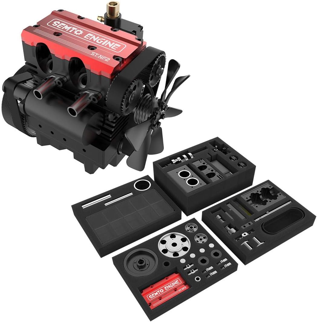 SEMTO Engine ST-NF2 7.0cc Mini Inline Double-Cylinder Four-Stroke Air-Cooled Nitro Interal Combustion Engine Model Kit (Red)